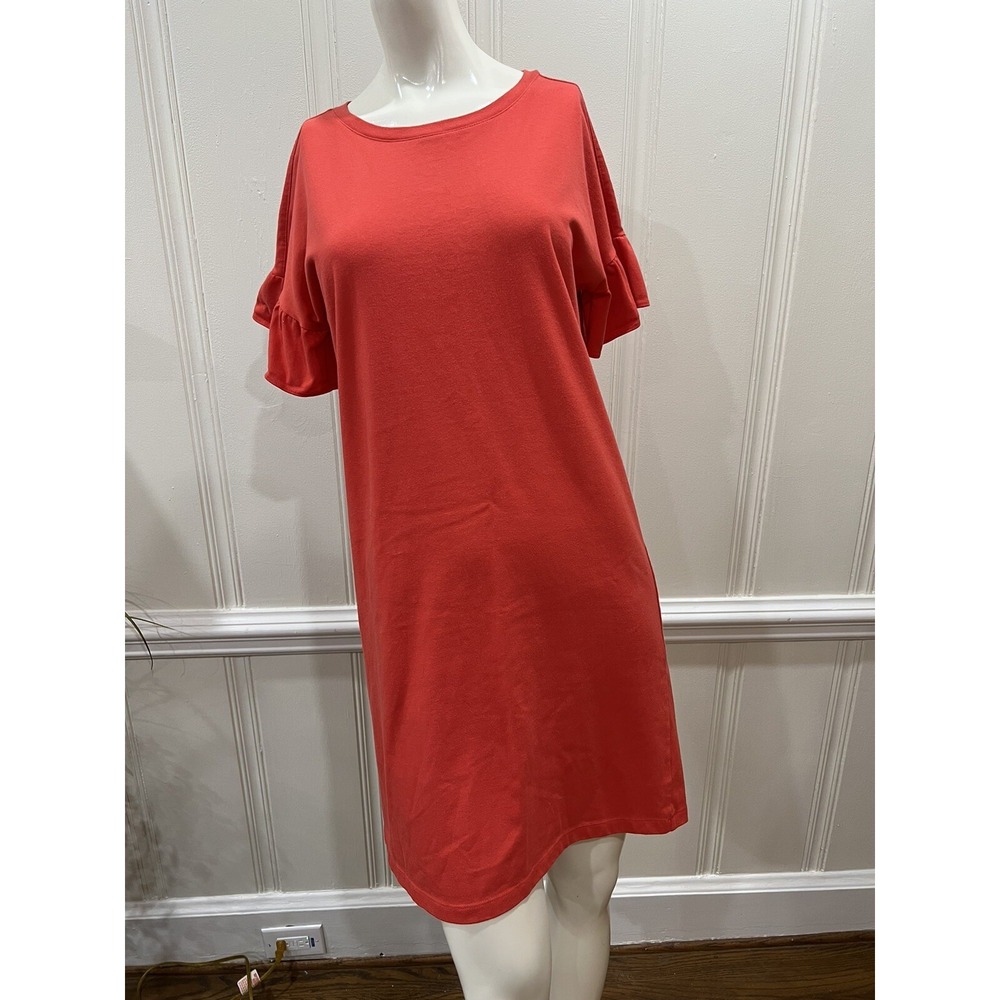Old Navy Short Sleeve Ruffle Flutter Knit T Shirt Dress Coral Tamarind Size ST